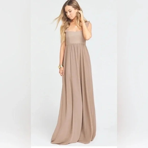 NWT Show Me Your Mumu Emily Empire Maxi Dress Soft Beige Chiffon Size M - Picture 1 of 11